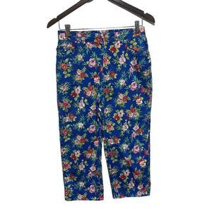 Lauren Ralph Lauren Pants Women 8 Blue Floral Tropical Capri Cropped Lightweight
